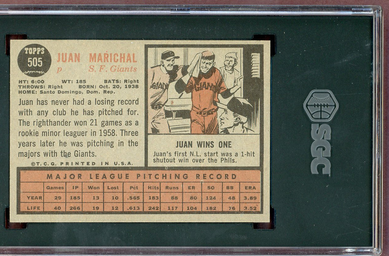 1962 Topps Baseball #505 Juan Marichal Giants SGC 7 NM 560891