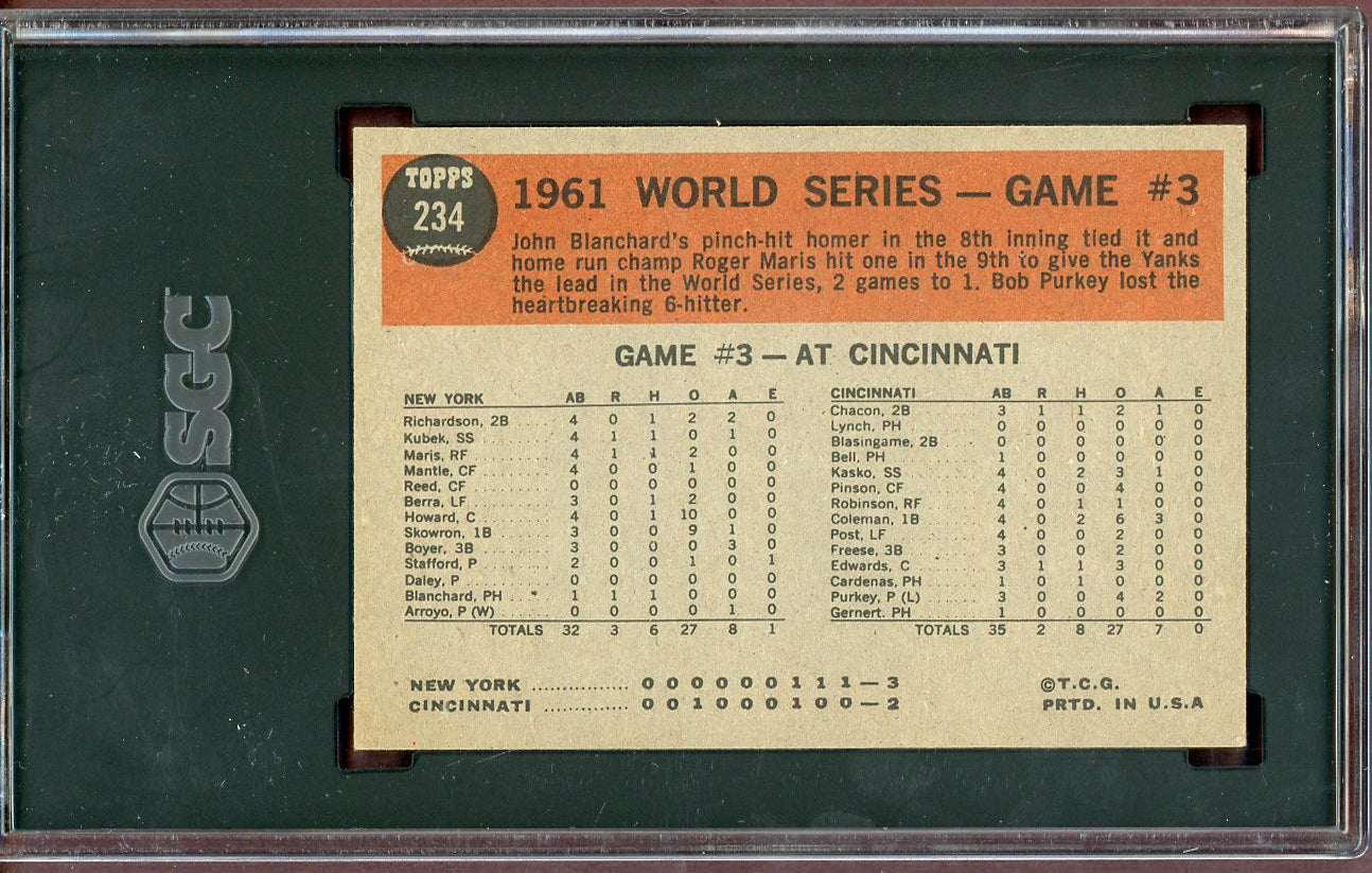 1962 Topps Baseball #234 World Series Game 3 Roger Maris SGC 6 EX-MT 560894