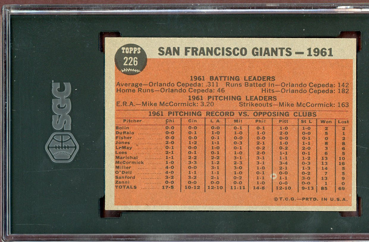 1962 Topps Baseball #226 San Francisco Giants Team SGC 7 NM 560896