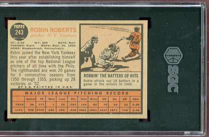 1962 Topps Baseball #243 Robin Roberts Yankees SGC 7 NM 560899
