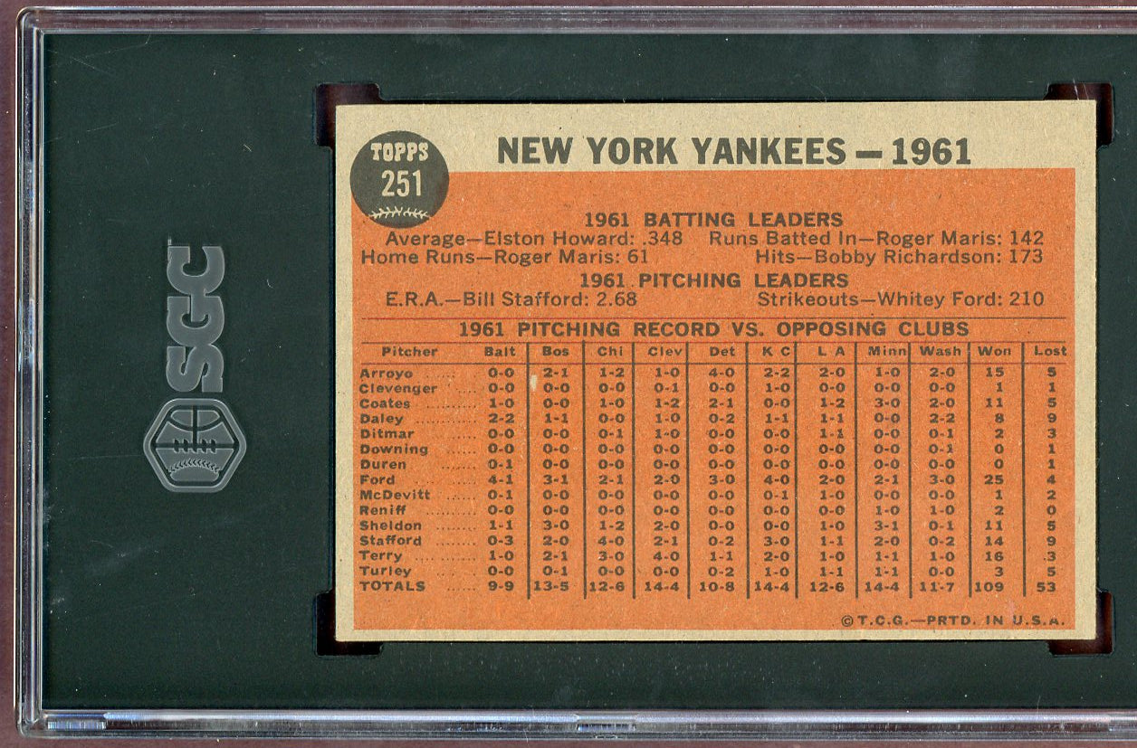 1962 Topps Baseball #251 New York Yankees Team SGC 6 EX-MT 560903