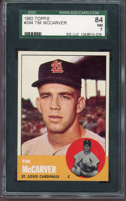 1963 Topps Baseball #394 Tim McCarver Cardinals SGC 7 NM 560905