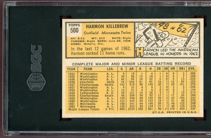 1963 Topps Baseball #500 Harmon Killebrew Twins SGC 7 NM 560907