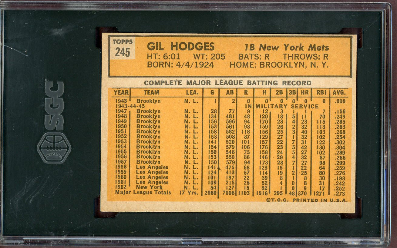 1963 Topps Baseball #245 Gil Hodges Mets SGC 5 EX 560909