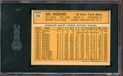 1963 Topps Baseball #245 Gil Hodges Mets SGC 5 EX 560909