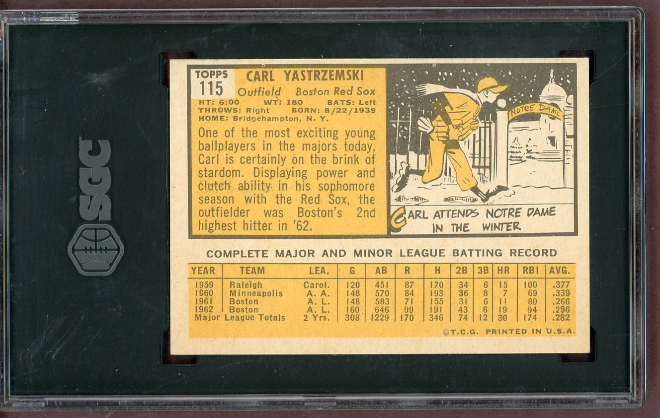 1963 Topps Baseball #115 Carl Yastrzemski Red Sox SGC 7 NM 560913