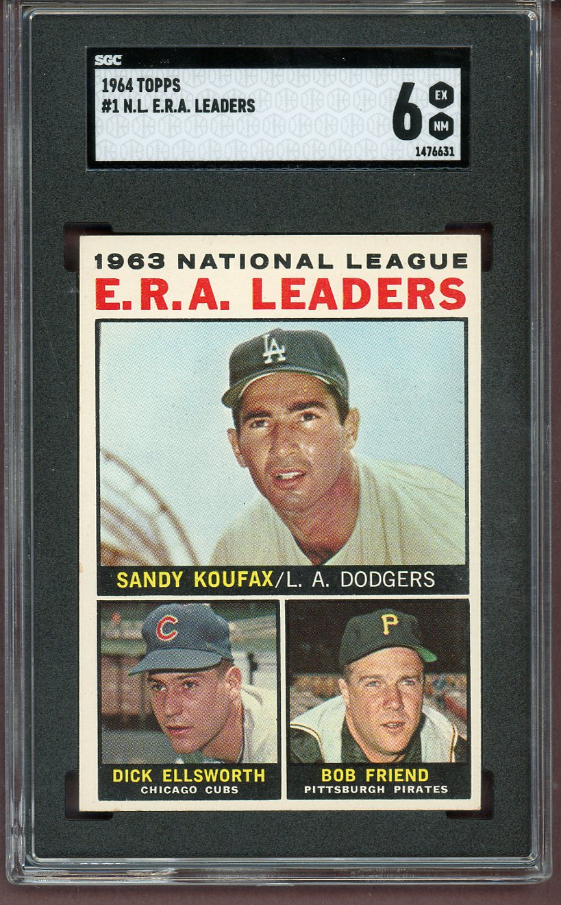 1964 Topps Baseball #001 N.L. ERA Leaders Sandy Koufax SGC 6 EX-MT 560914