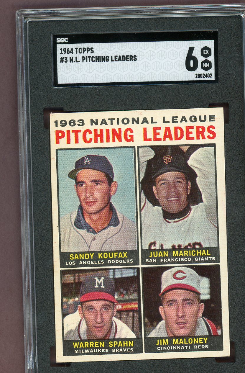 1964 Topps Baseball #003 N.L. Win Leaders Sandy Koufax SGC 6 EX-MT 560920
