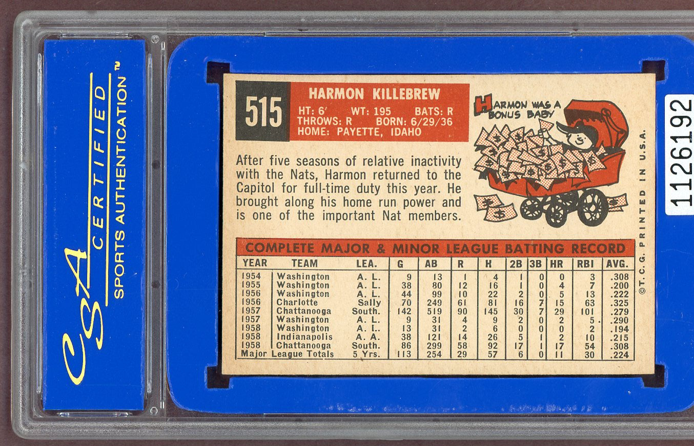 1959 Topps Baseball #515 Harmon Killebrew Senators CSA 8 NM/MT 560932