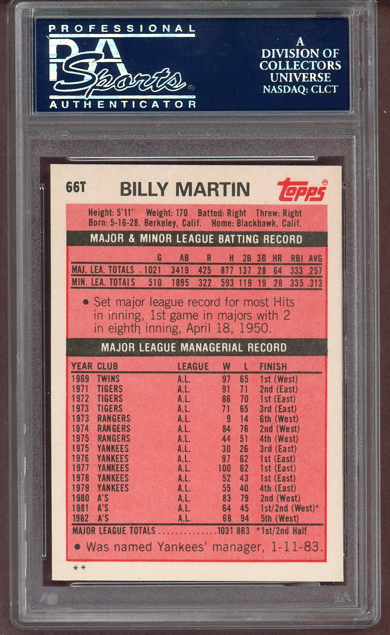1983 Topps Traded #066T Billy Martin Yankees PSA 10 GEM MINT 560934