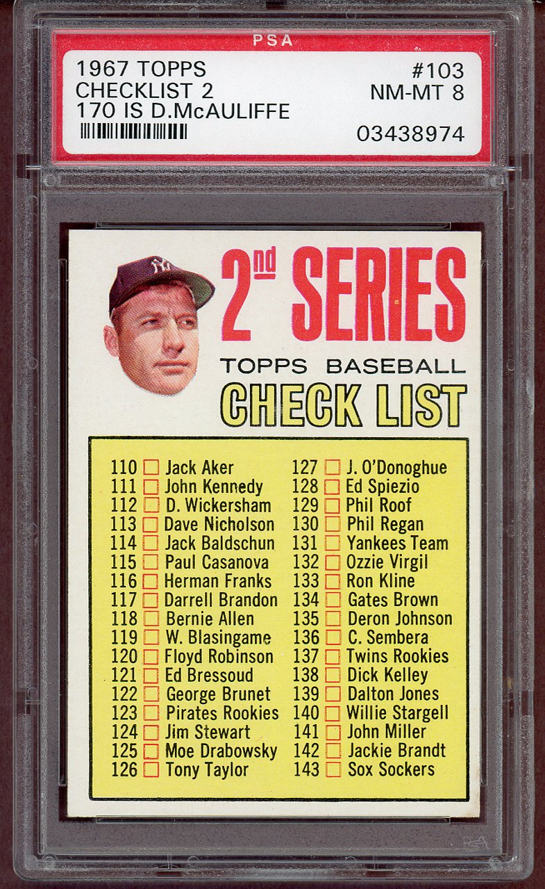 1967 Topps Baseball #103 Checklist 2 Mickey Mantle PSA 8 NM/MT 560938