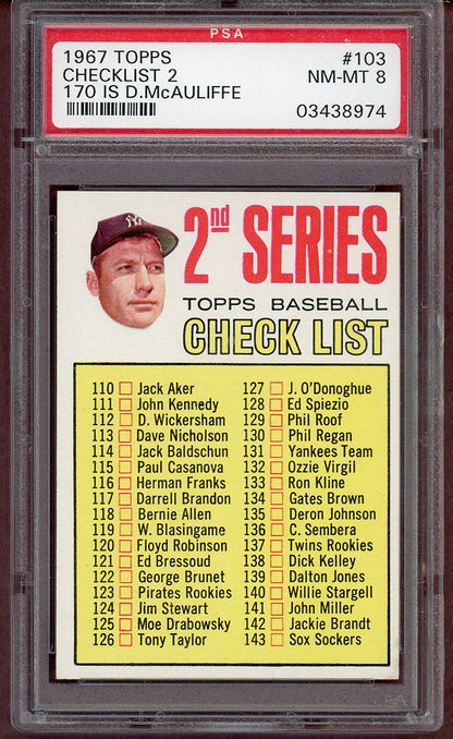 1967 Topps Baseball #103 Checklist 2 Mickey Mantle PSA 8 NM/MT 560938