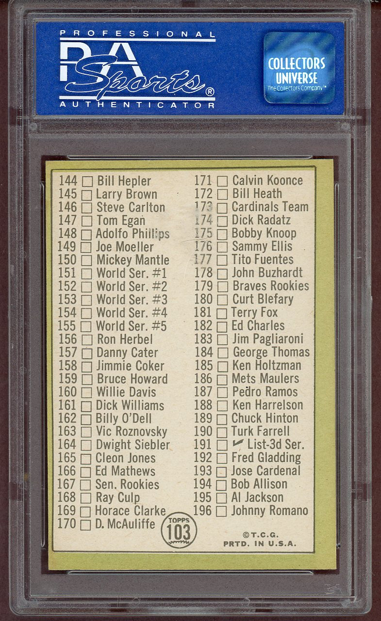 1967 Topps Baseball #103 Checklist 2 Mickey Mantle PSA 8 NM/MT 560938