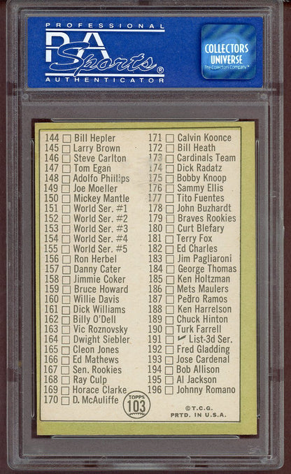 1967 Topps Baseball #103 Checklist 2 Mickey Mantle PSA 8 NM/MT 560938
