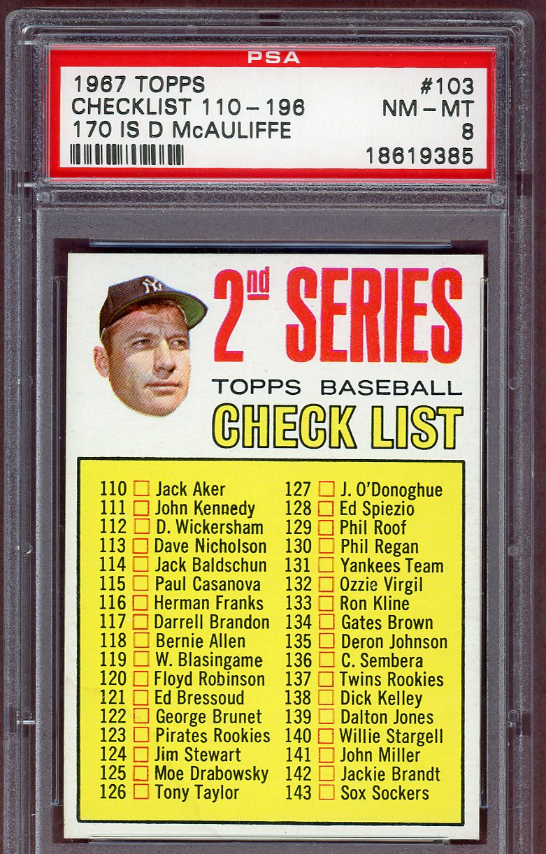 1967 Topps Baseball #103 Checklist 2 Mickey Mantle PSA 8 NM/MT 560939