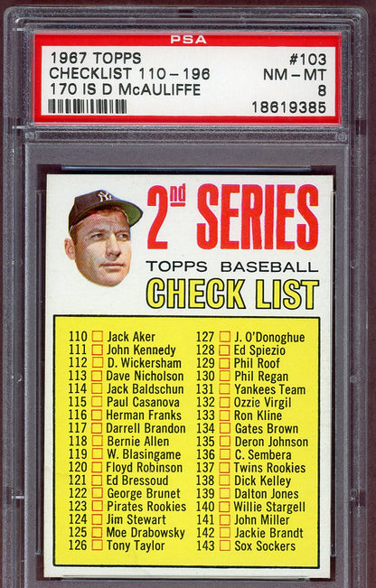 1967 Topps Baseball #103 Checklist 2 Mickey Mantle PSA 8 NM/MT 560939