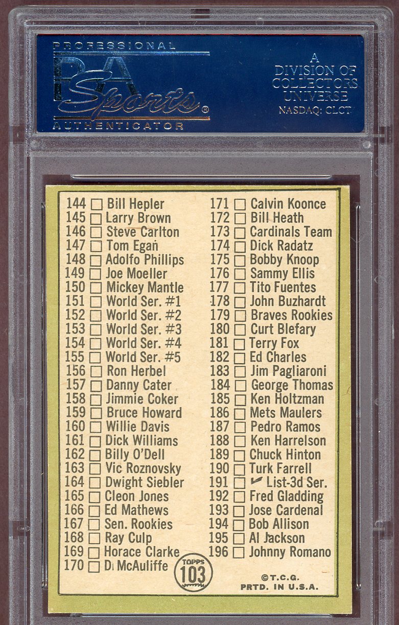 1967 Topps Baseball #103 Checklist 2 Mickey Mantle PSA 8 NM/MT 560939