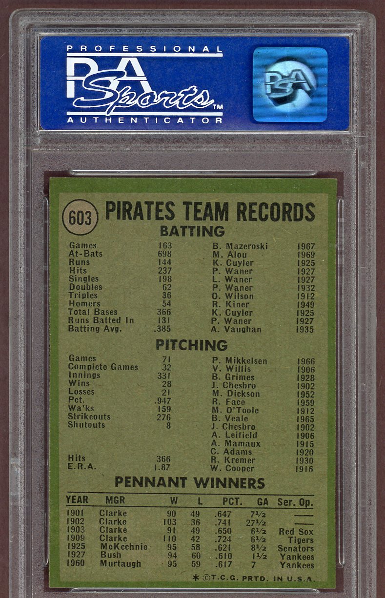 1971 Topps Baseball #603 Pittsburgh Pirates Team PSA 8 NM/MT 560940
