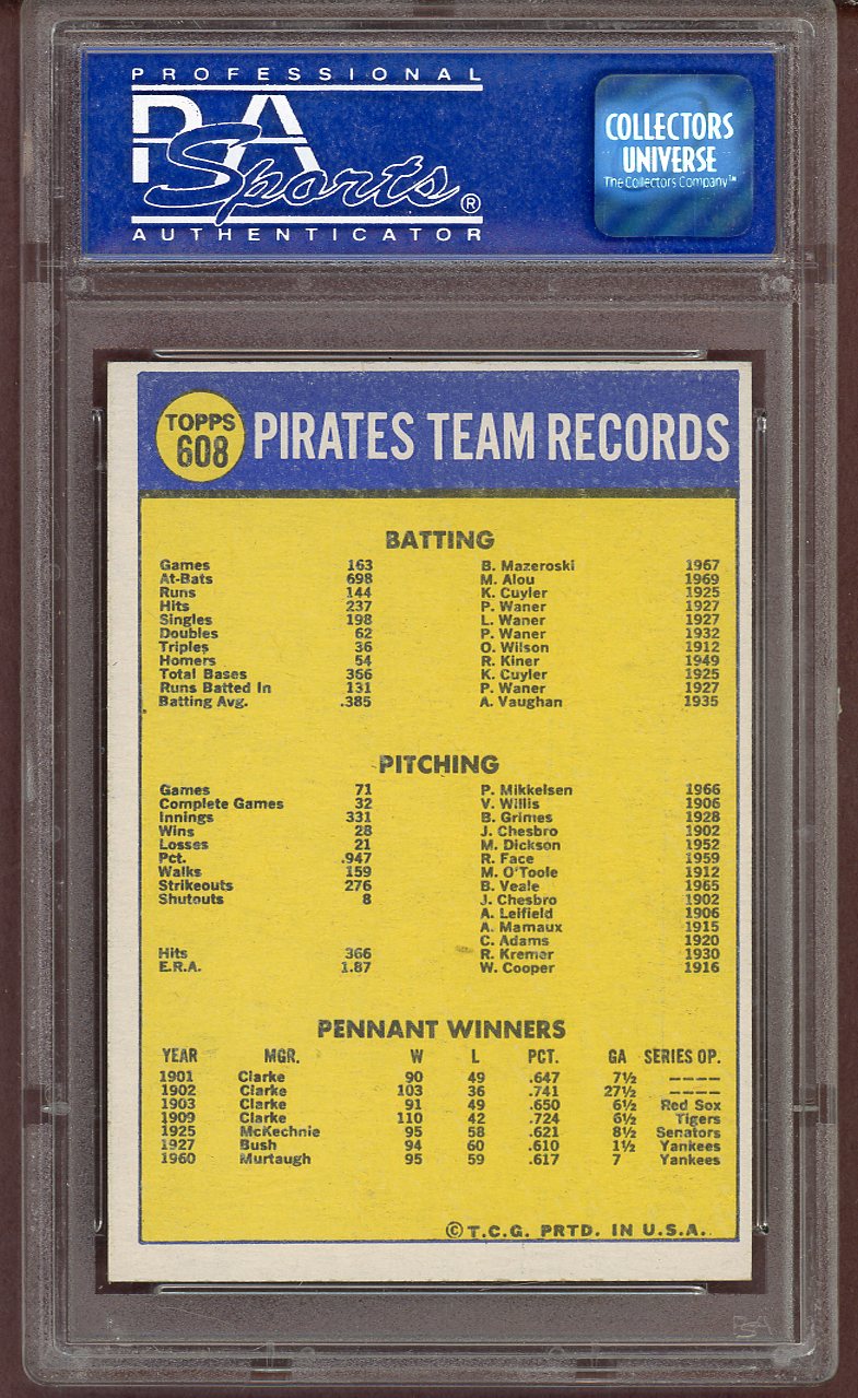 1970 Topps Baseball #608 Pittsburgh Pirates Team PSA 8 NM/MT 560942