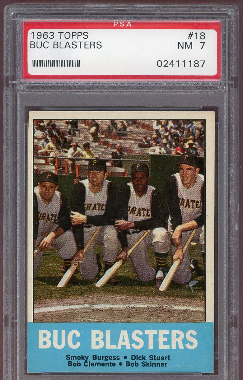 1963 Topps Baseball #018 Roberto Clemente Smoky Burgess PSA 7 NM 560943
