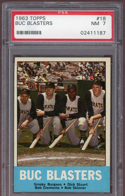 1963 Topps Baseball #018 Roberto Clemente Smoky Burgess PSA 7 NM 560943