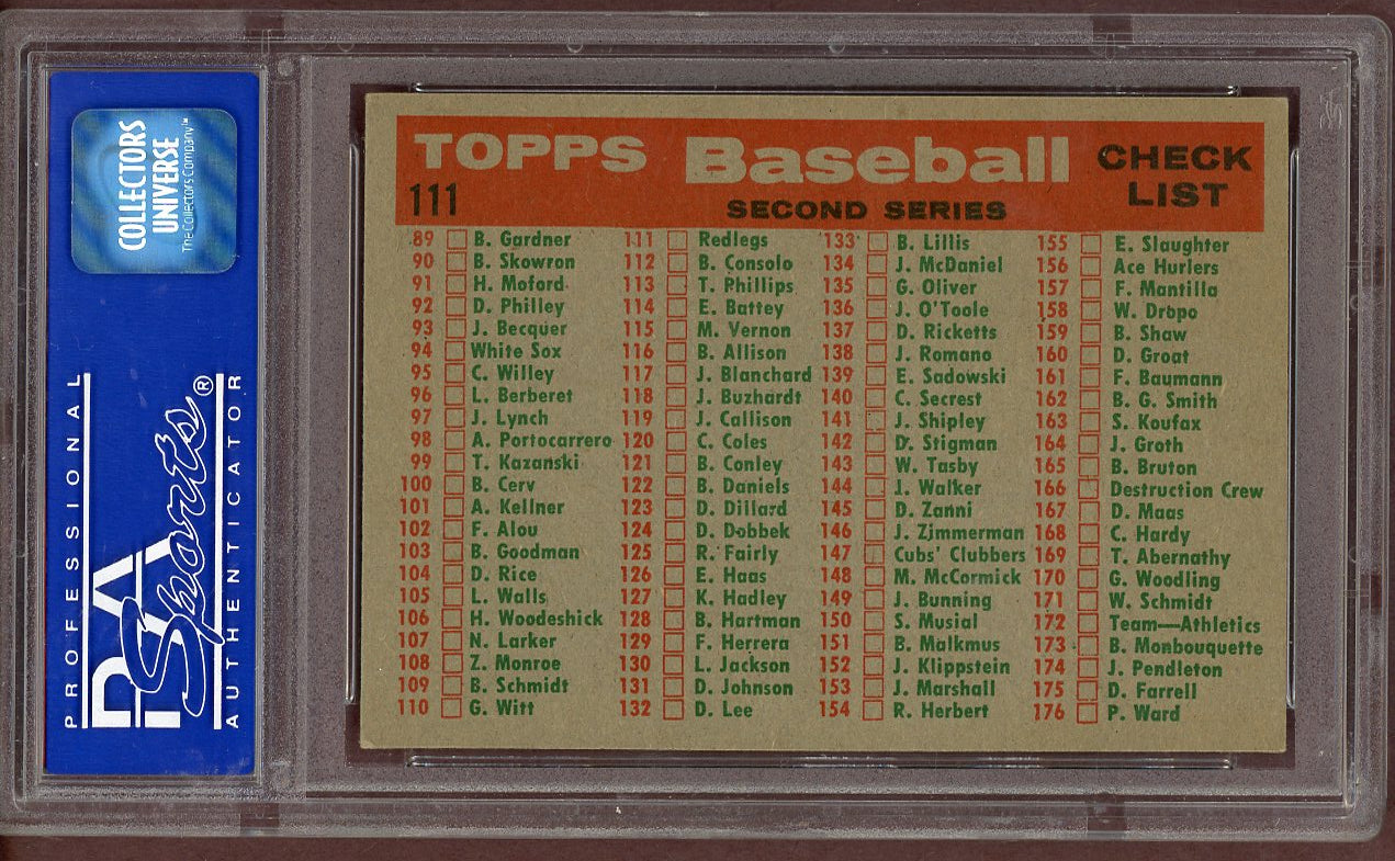 1959 Topps Baseball #111 Cincinnati Reds Team PSA 7 NM 560945