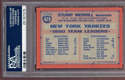 1991 Topps Desert Shield #429 Stump Merrill Yankees PSA 10 GEM MINT 560951