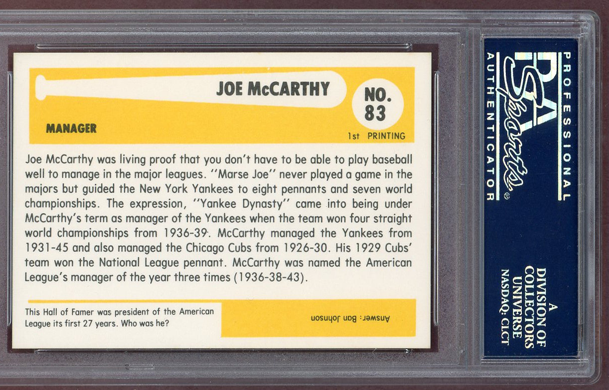 1980 Baseball Immortals #083 Joe McCarthy Yankees PSA 10 GEM MINT 560955