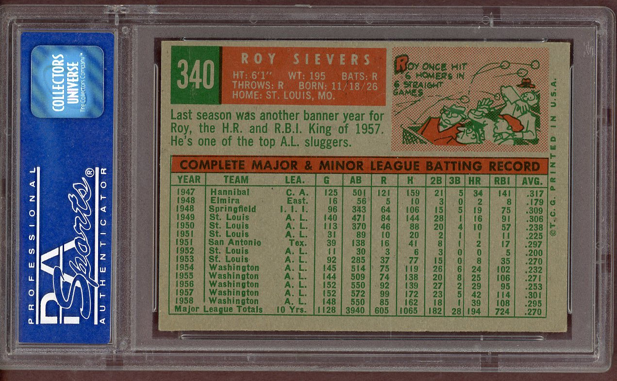 1959 Topps Baseball #340 Roy Sievers Senators PSA 8 NM/MT 560957