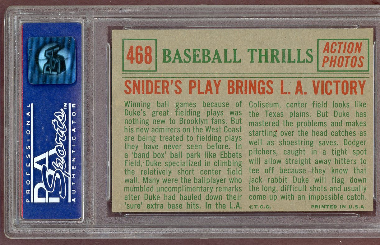 1959 Topps Baseball #468 Duke Snider IA Dodgers PSA 7 NM 560960