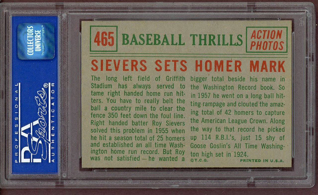 1959 Topps Baseball #465 Roy Sievers IA Senators PSA 8 NM/MT 560962