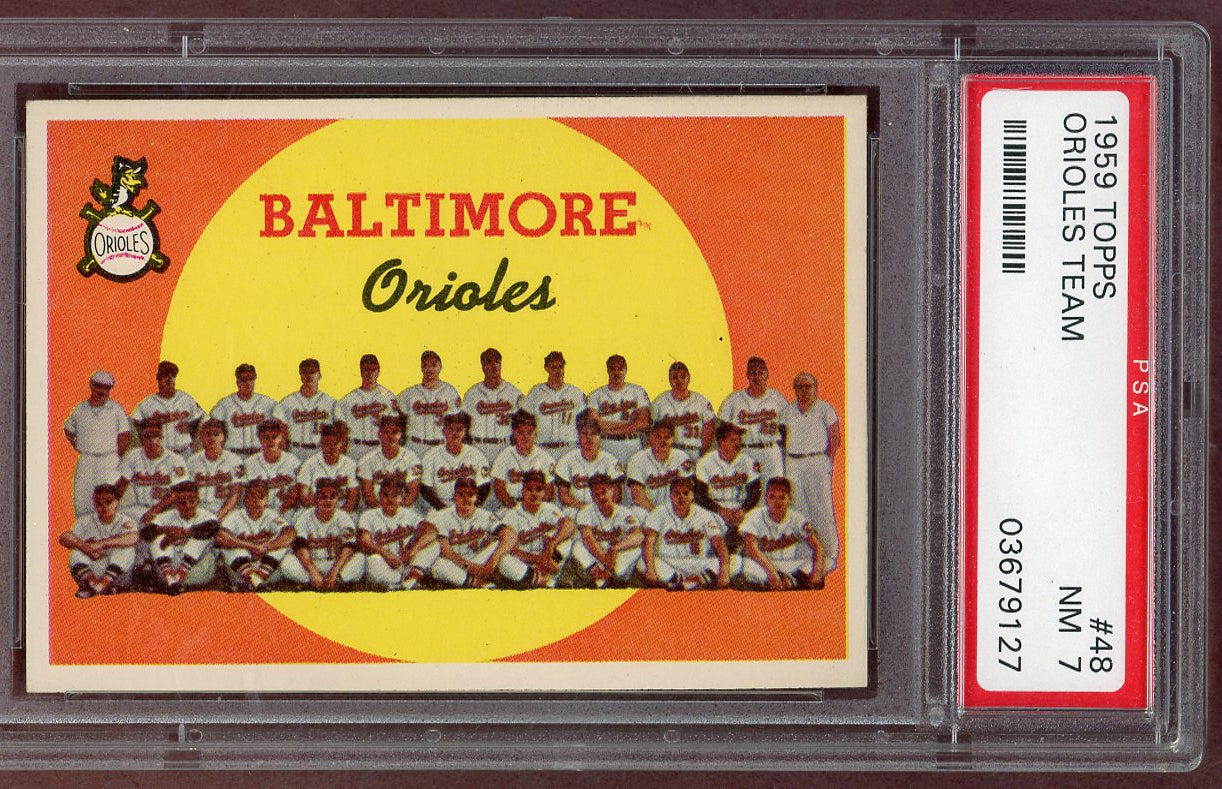1959 Topps Baseball #048 Baltimore Orioles Team PSA 7 NM 560964
