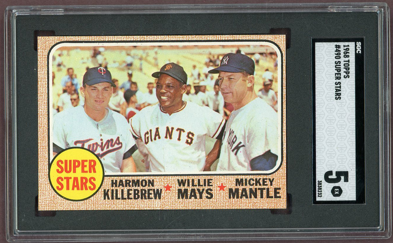 1968 Topps Baseball #490 Mickey Mantle Willie Mays SGC 5 EX 560971