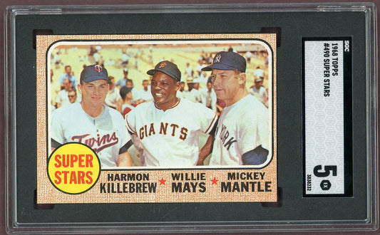 1968 Topps Baseball #490 Mickey Mantle Willie Mays SGC 5 EX 560971