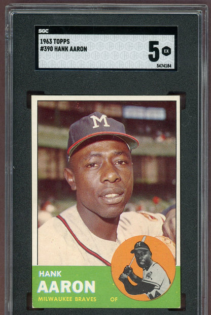 1963 Topps Baseball #390 Hank Aaron Braves SGC 5 EX 560975