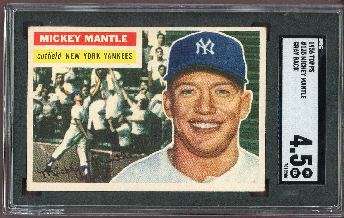 1956 Topps Baseball #135 Mickey Mantle Yankees SGC 4.5 VG-EX+ Gray 560981