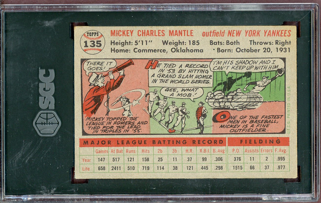 1956 Topps Baseball #135 Mickey Mantle Yankees SGC 4.5 VG-EX+ Gray 560981