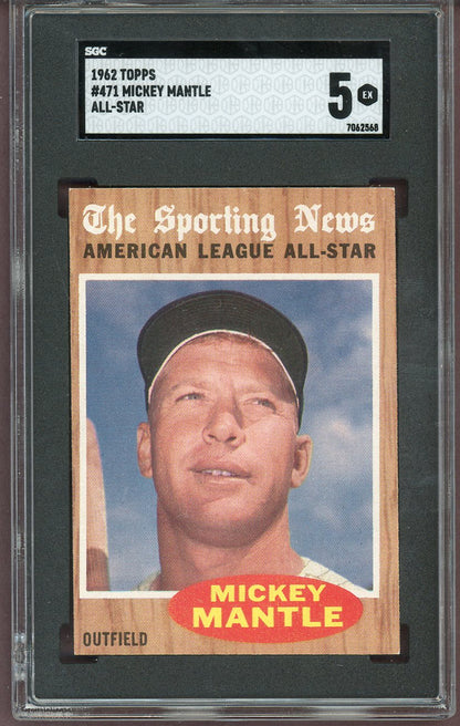 1962 Topps Baseball #471 Mickey Mantle A.S. Yankees SGC 5 EX 560982