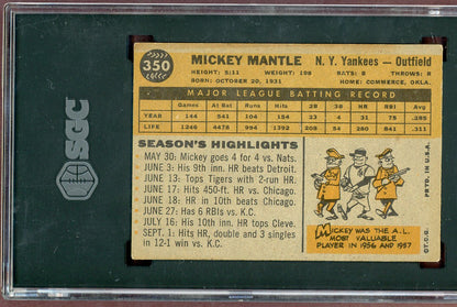 1960 Topps Baseball #350 Mickey Mantle Yankees SGC 4.5 VG-EX+ 560983