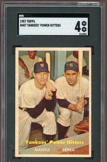 1957 Topps Baseball #407 Mickey Mantle Yogi Berra SGC 4 VG-EX 560988