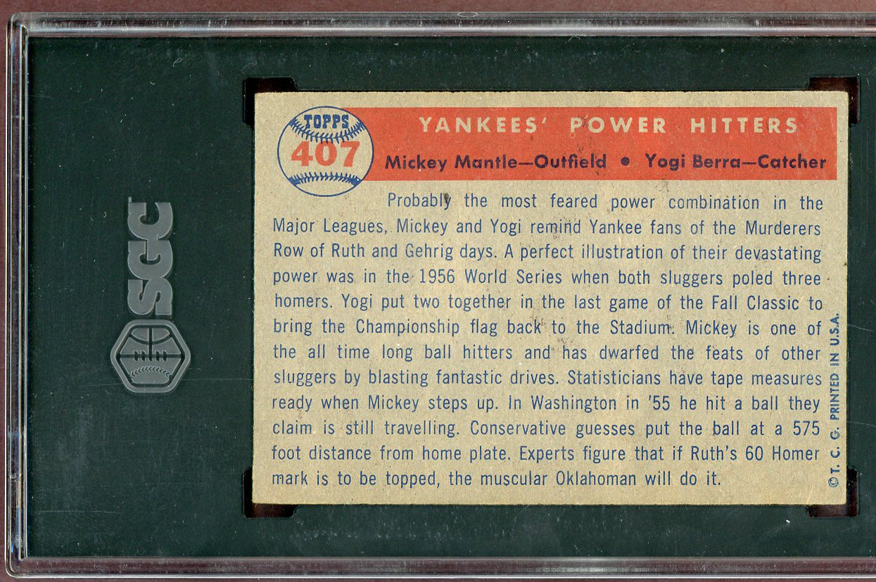 1957 Topps Baseball #407 Mickey Mantle Yogi Berra SGC 4 VG-EX 560988