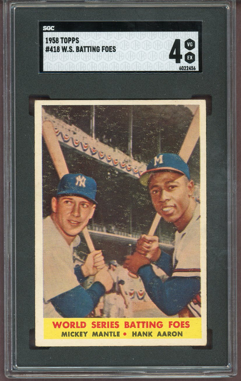 1958 Topps Baseball #418 Mickey Mantle Hank Aaron SGC 4 VG-EX 560990