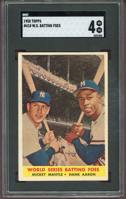 1958 Topps Baseball #418 Mickey Mantle Hank Aaron SGC 4 VG-EX 560990