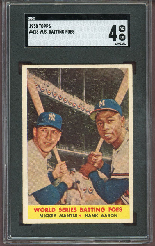 1958 Topps Baseball #418 Mickey Mantle Hank Aaron SGC 4 VG-EX 560990