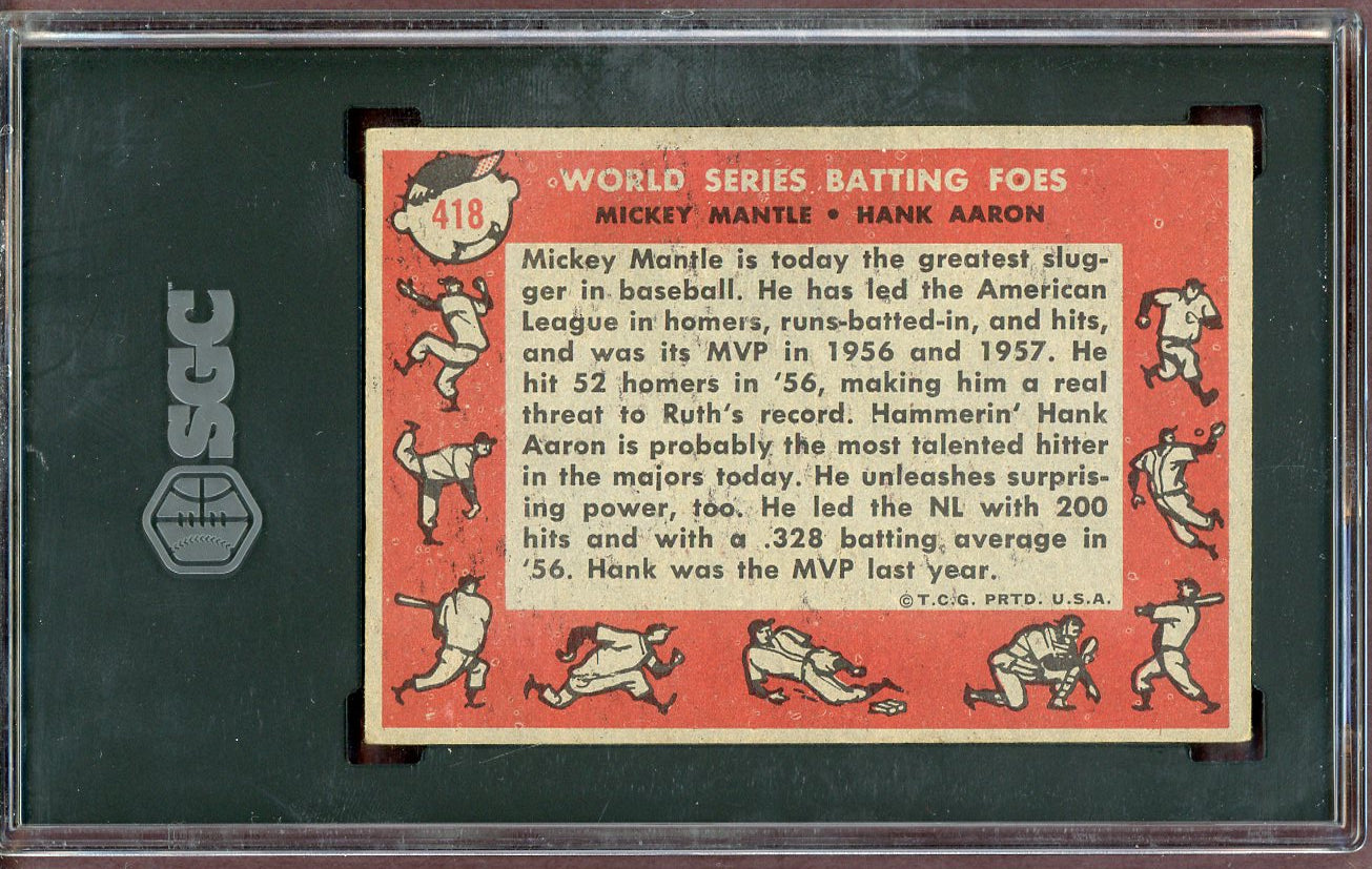 1958 Topps Baseball #418 Mickey Mantle Hank Aaron SGC 4 VG-EX 560990