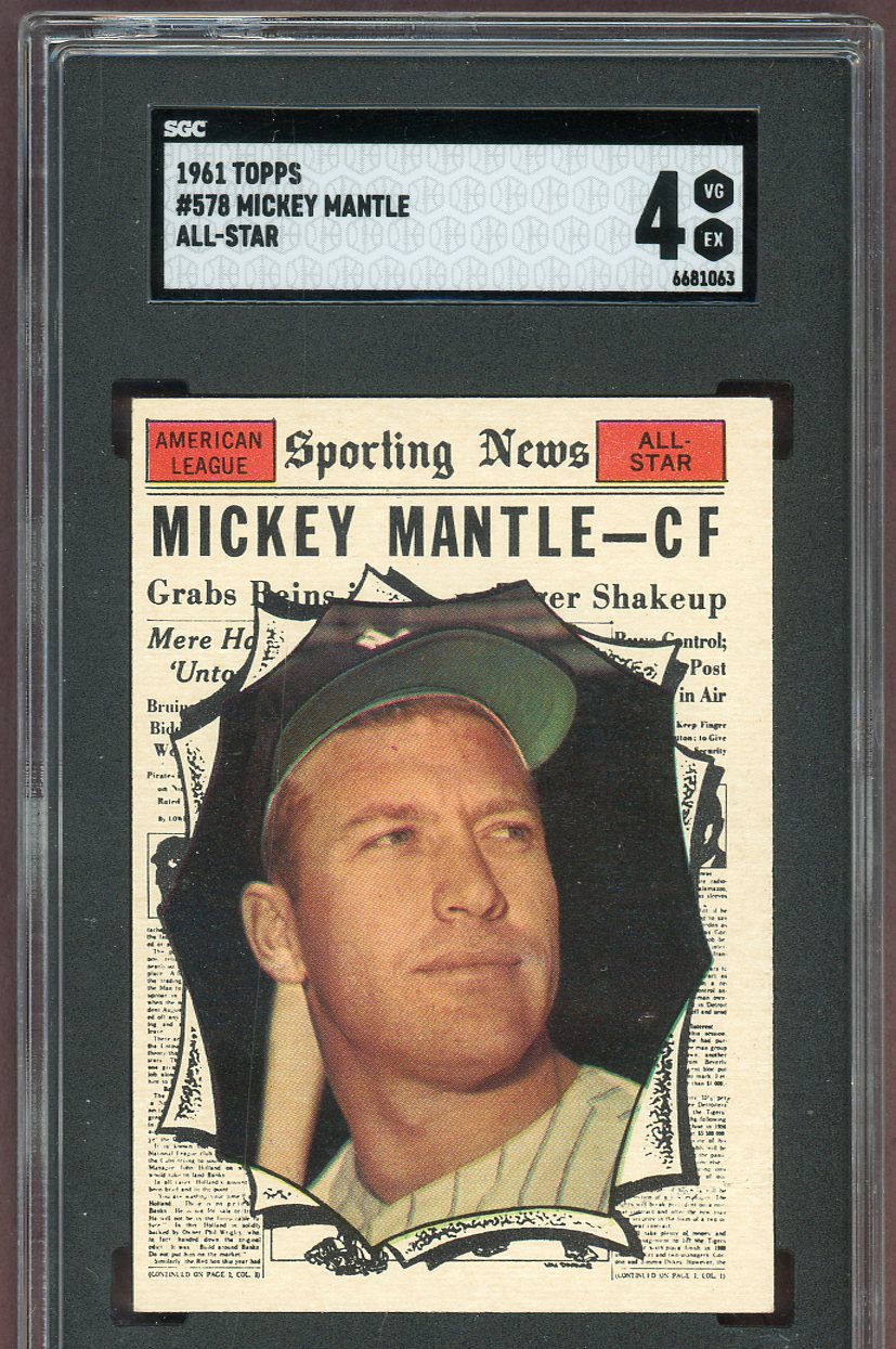 1961 Topps Baseball #578 Mickey Mantle A.S. Yankees SGC 4 VG-EX 561000