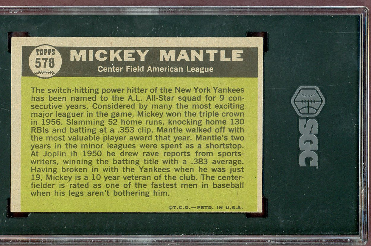 1961 Topps Baseball #578 Mickey Mantle A.S. Yankees SGC 4 VG-EX 561000