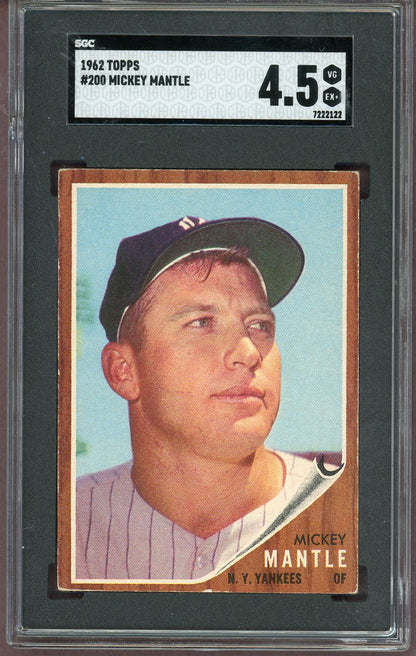 1962 Topps Baseball #200 Mickey Mantle Yankees SGC 4.5 VG-EX+ 561001