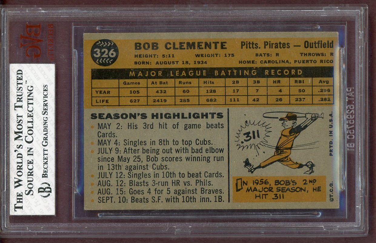 1960 Topps Baseball #326 Roberto Clemente Pirates BVG 6.5 EX-MT+ 561006