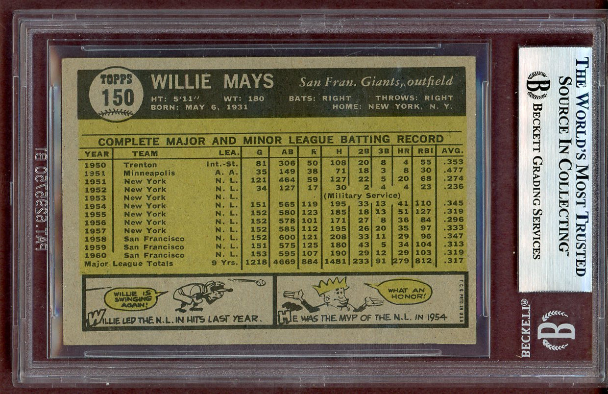 1961 Topps Baseball #150 Willie Mays Giants BVG 6 EX-MT 561010
